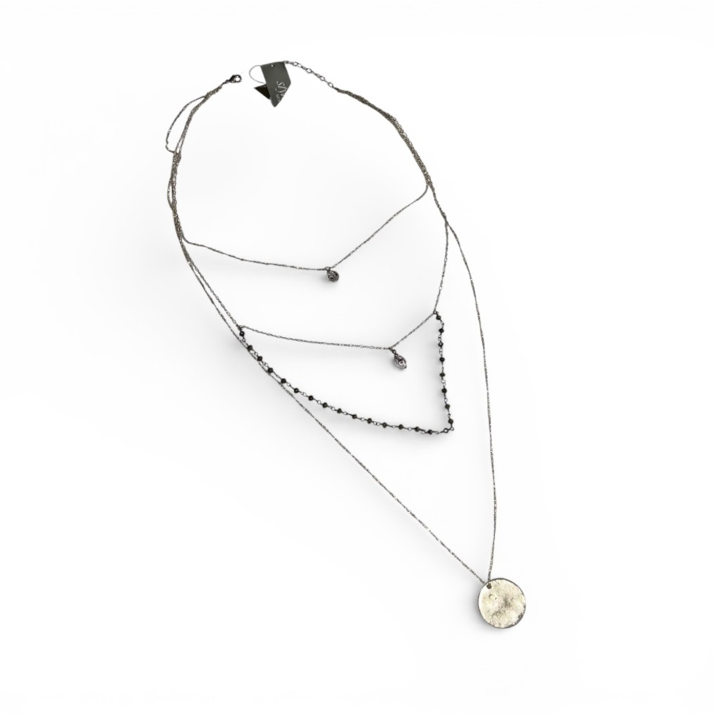 NWT Serefina Anthropologie triple layer hammered coin Crystal Necklace